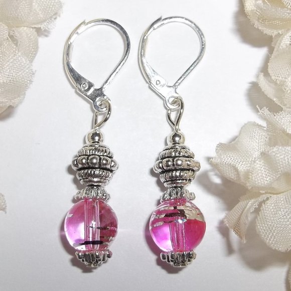 wvluckygirl Jewelry - Pink & Silver Lever Back Beaded Earrings NWT 6449